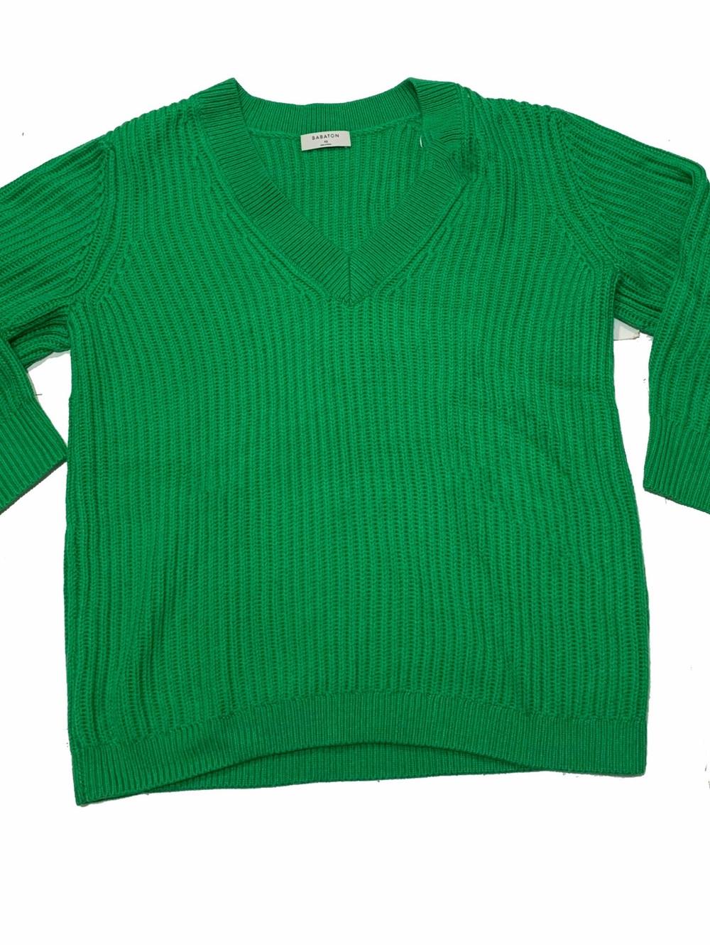 Babaton Bright Green V-Neck Ribbed Sweater